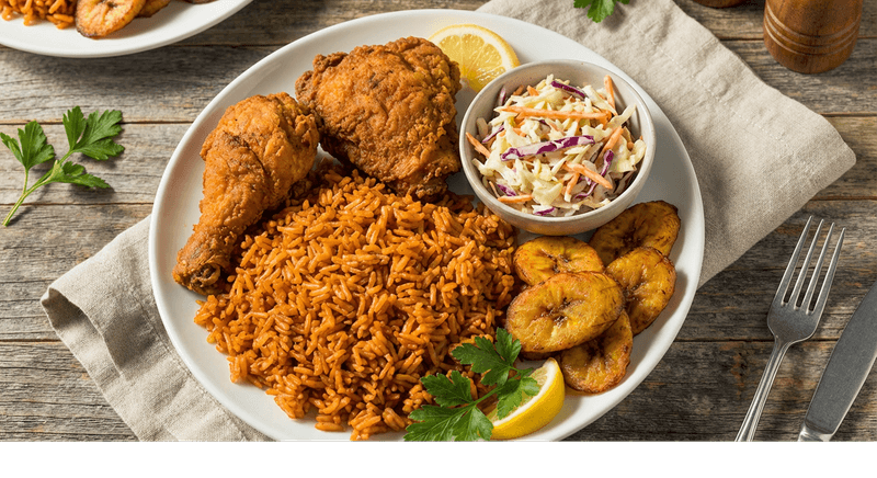 Jollof Rice with Fried Chicken